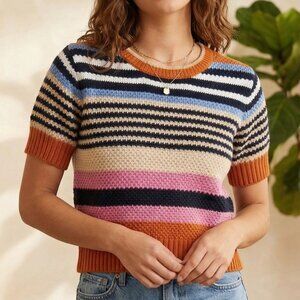 Knit Mix Multicolored Striped Baby Tee Crop Top Retro Y2K Size Small
